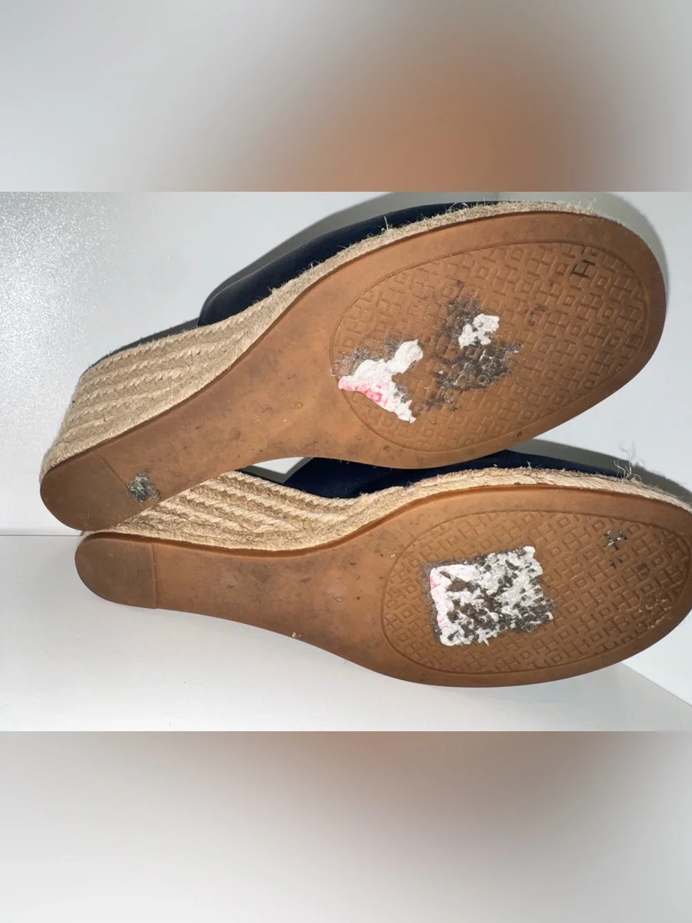 Tory Burch Landon Navy Leather Espadrille Wedge Slide Sandals Size 9